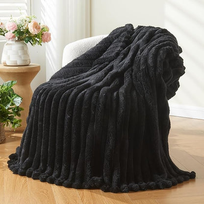 NEWCOSPLAY Super Soft Twin Blanket Black Premium Silky Flannel Fleece 3D Ribbed by NEWCOSPLAY