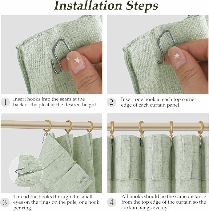 Mist Sage Pinch Pleated Linen Curtains 72 Inch Length 2 Panels - Image 8