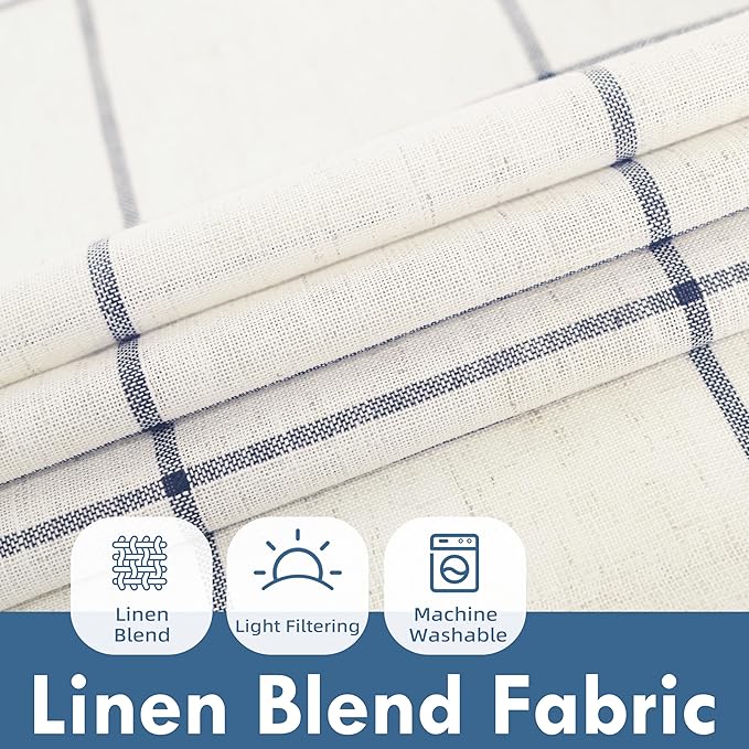 DriftAway Kitchen Curtains Striped Tier Linen Short Curtains Windowpane Plaid - Image 2