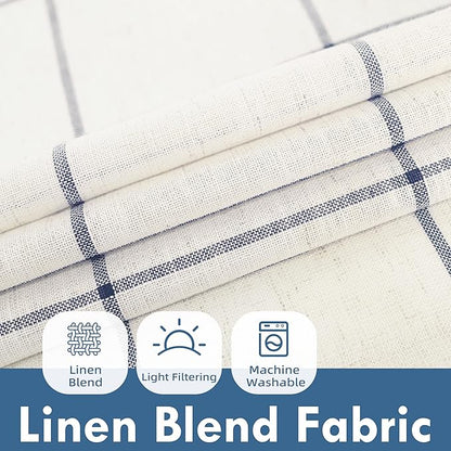 DriftAway Kitchen Curtains Striped Tier Linen Short Curtains Windowpane Plaid - Image 2