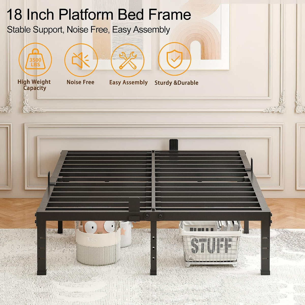 fuiobyvv king bed frames,18 inch heavy duty metal, front angle view