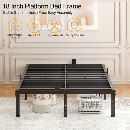 fuiobyvv king bed frames,18 inch heavy duty metal, front angle view