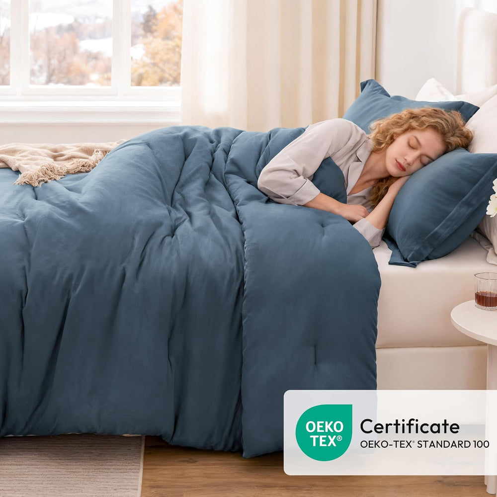 Love's cabin Navy Blue King Size Comforter Set, 3-Piece Prewashed Bed Set
