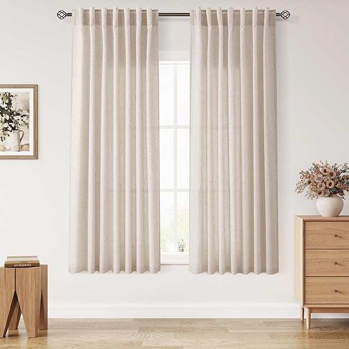 Nanspring Living Room Curtains 63 Inch Length Linen Cream Beige Luxury Light by Nanspring