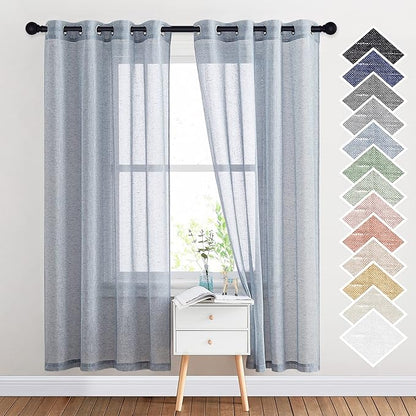 NICETOWN Semi Sheer Linen Blend Window Curtains, Grommet Solid Curtain Privacy by NICETOWN