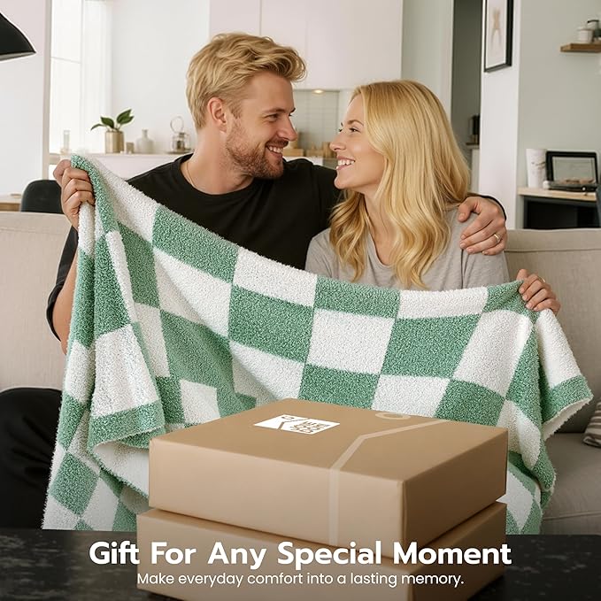 Joiedomi Throw Blanket for Couch, Sage Green Checkered Knitted Blankets Gifts - Image 4