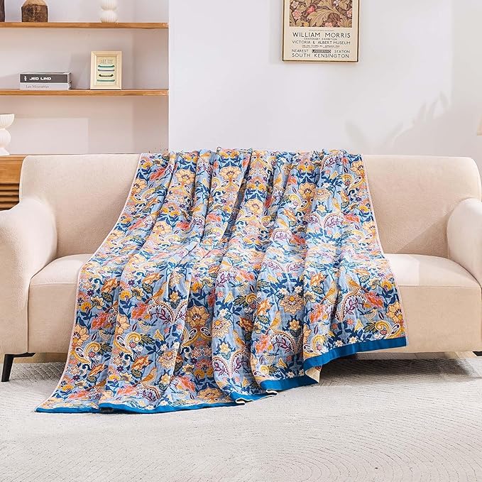 Boho Throw Blanket for Bed, 100% Cotton Soft Rustic Quilt Fall Blanket - Image 3