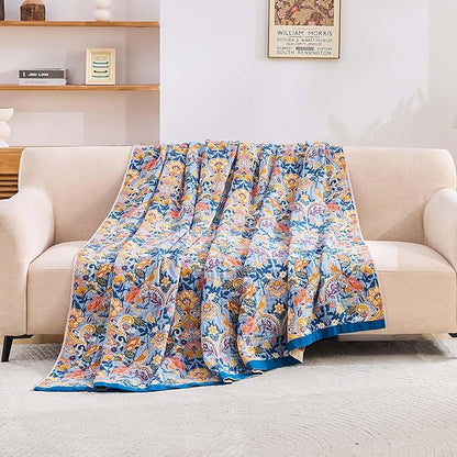 Boho Throw Blanket for Bed, 100% Cotton Soft Rustic Quilt Fall Blanket - Image 3