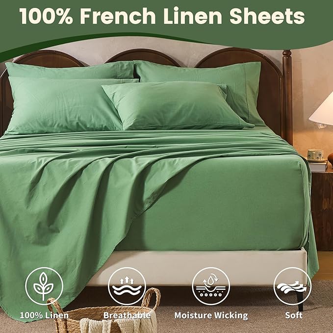 100% Linen Sheet Set Cal King Size Extra Deep Pocket Fits 18-24 Inch Mattress - Image 4
