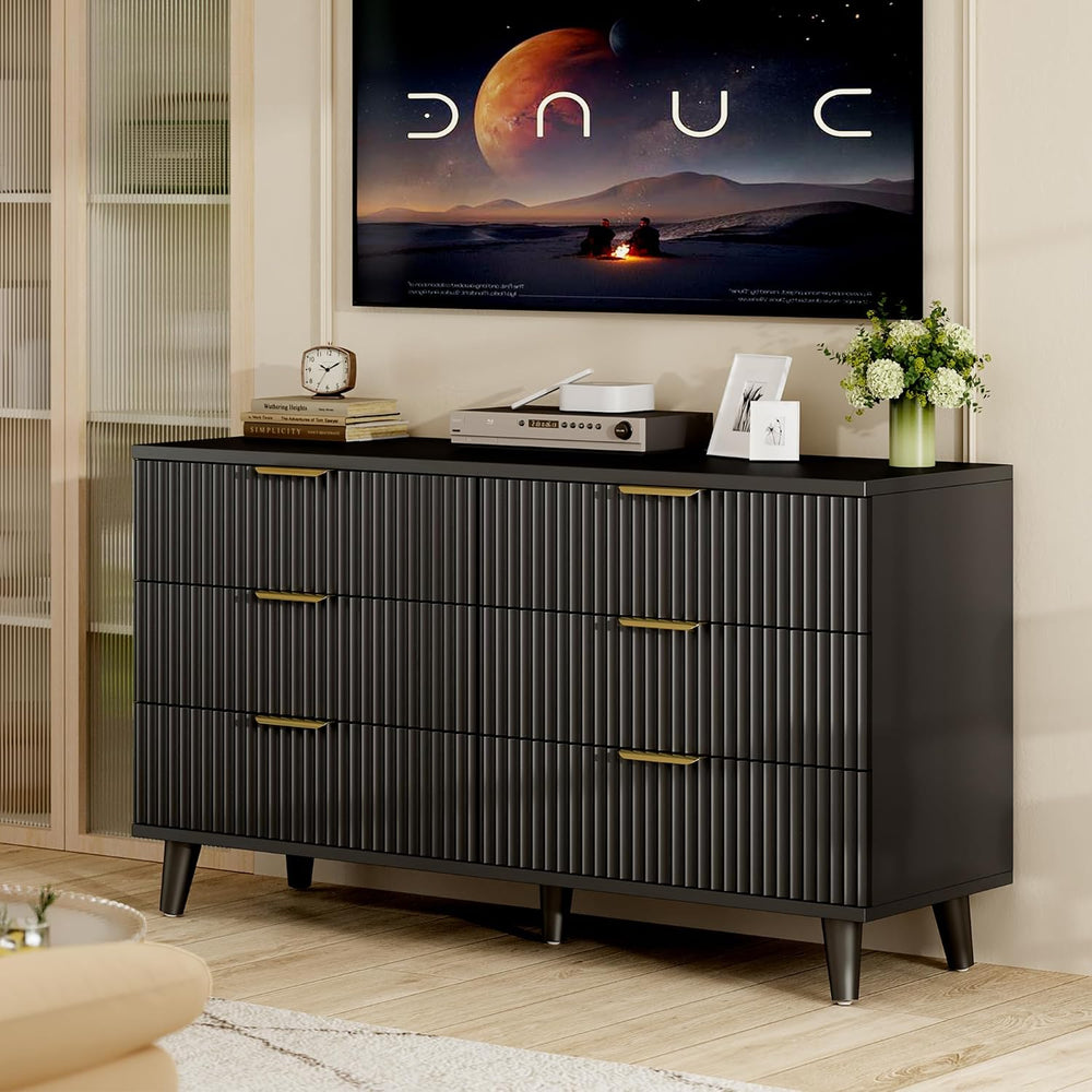 Lulive Wood 6 Drawers Dresser, 53.2" W Fluted Modern Dressers for Bedroom