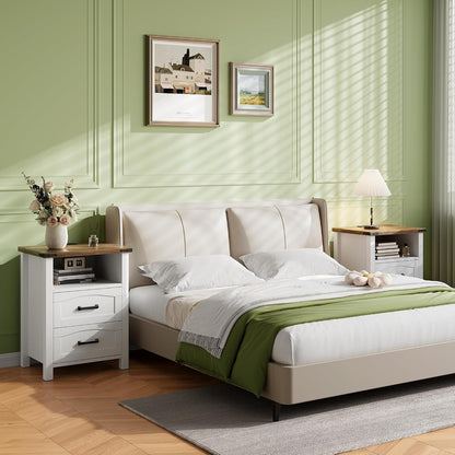 decofy farmhouse nightstand with charging station, 2 drawers, package contents