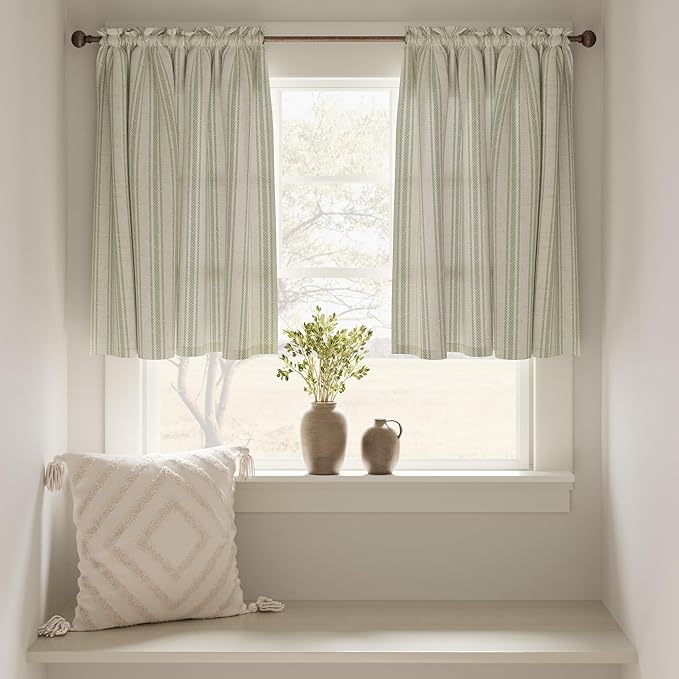 jinchan Linen Kitchen Curtains Striped Tier Curtains 36 Inch Cafe Farmhouse - Image 3