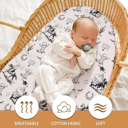 VitalCozy 4 Pcs Vintage Western Cowboy Bassinet Sheets Set 32 x 16 x 3 Inches - Image 4