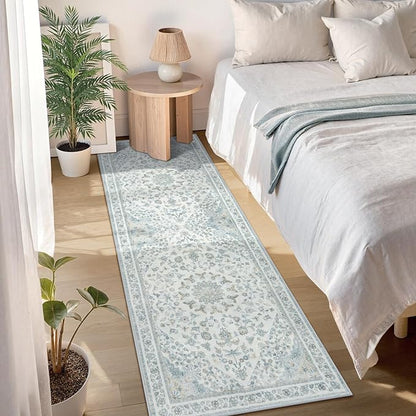 Moynesa Vintage Washable Blue 2x6 Hallway Runner Rug, Neutral Distressed - Image 8