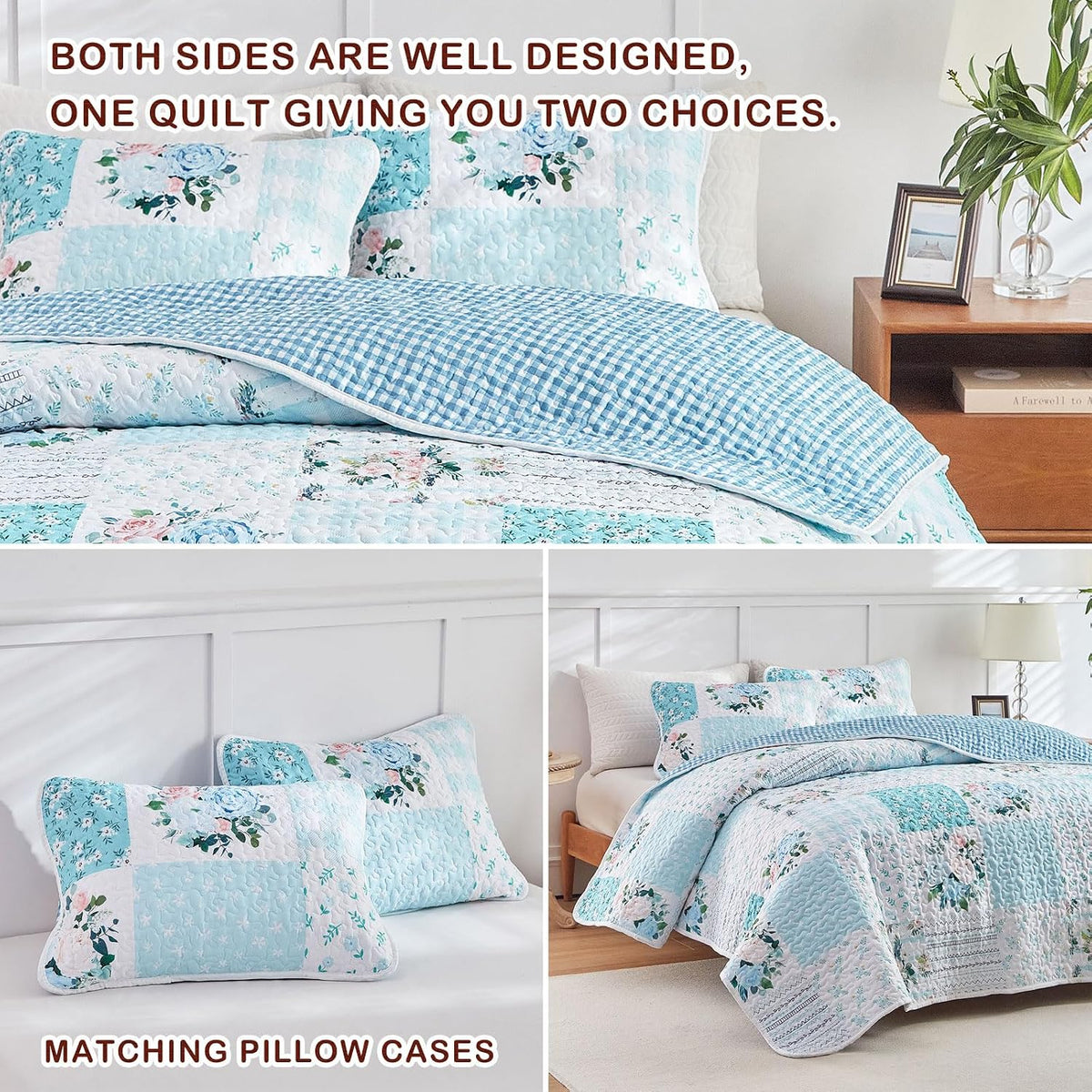 joyreap 3 pieces floral patchwork quilt set queen, package contents