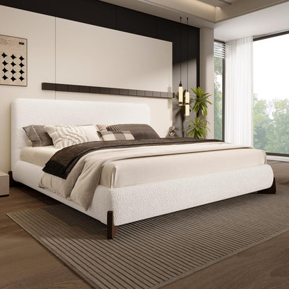 merax boucle king bed, upholstered bed frame and, main product view