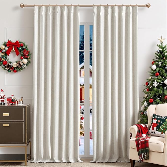 IVAPUPU Natural Linen Blend Pinch Pleated Full Blackout Curtains by IVAPUPU