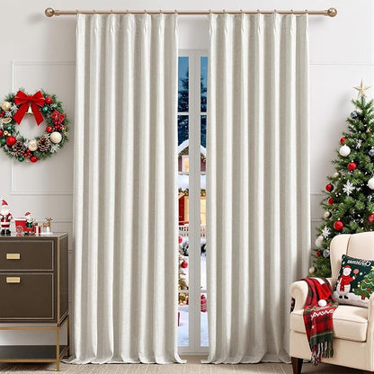 IVAPUPU Natural Linen Blend Pinch Pleated Full Blackout Curtains by IVAPUPU