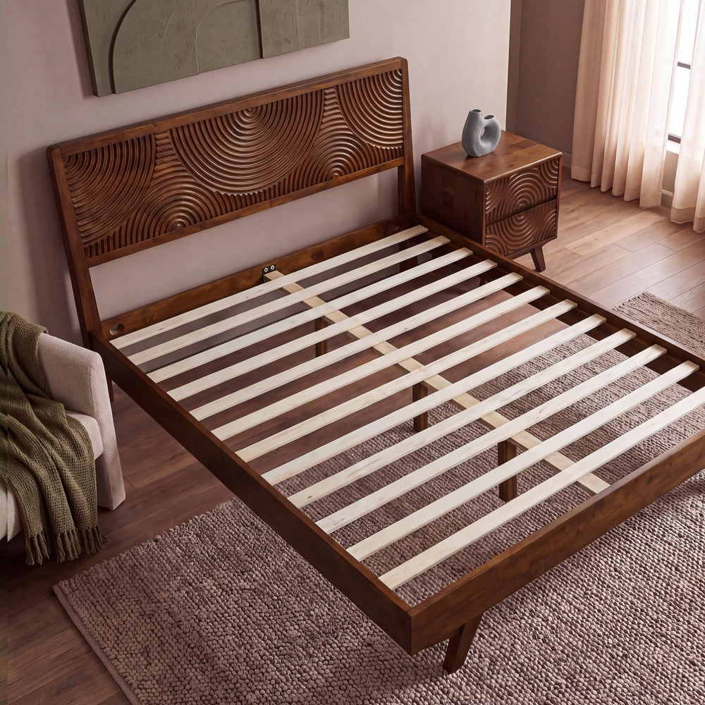 Acacia Harmony King Solid Wood Platform Bed Frame, No Box Spring, Walnut