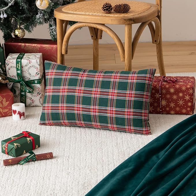 AQOTHES Pack of 2 Christmas Plaid Decorative Throw Pillow Covers Scottish - Image 2