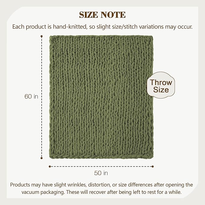 Carriediosa Chunky Knit Throw Blanket 50" X 60", 100% Hand Made Large Chenille - Image 3
