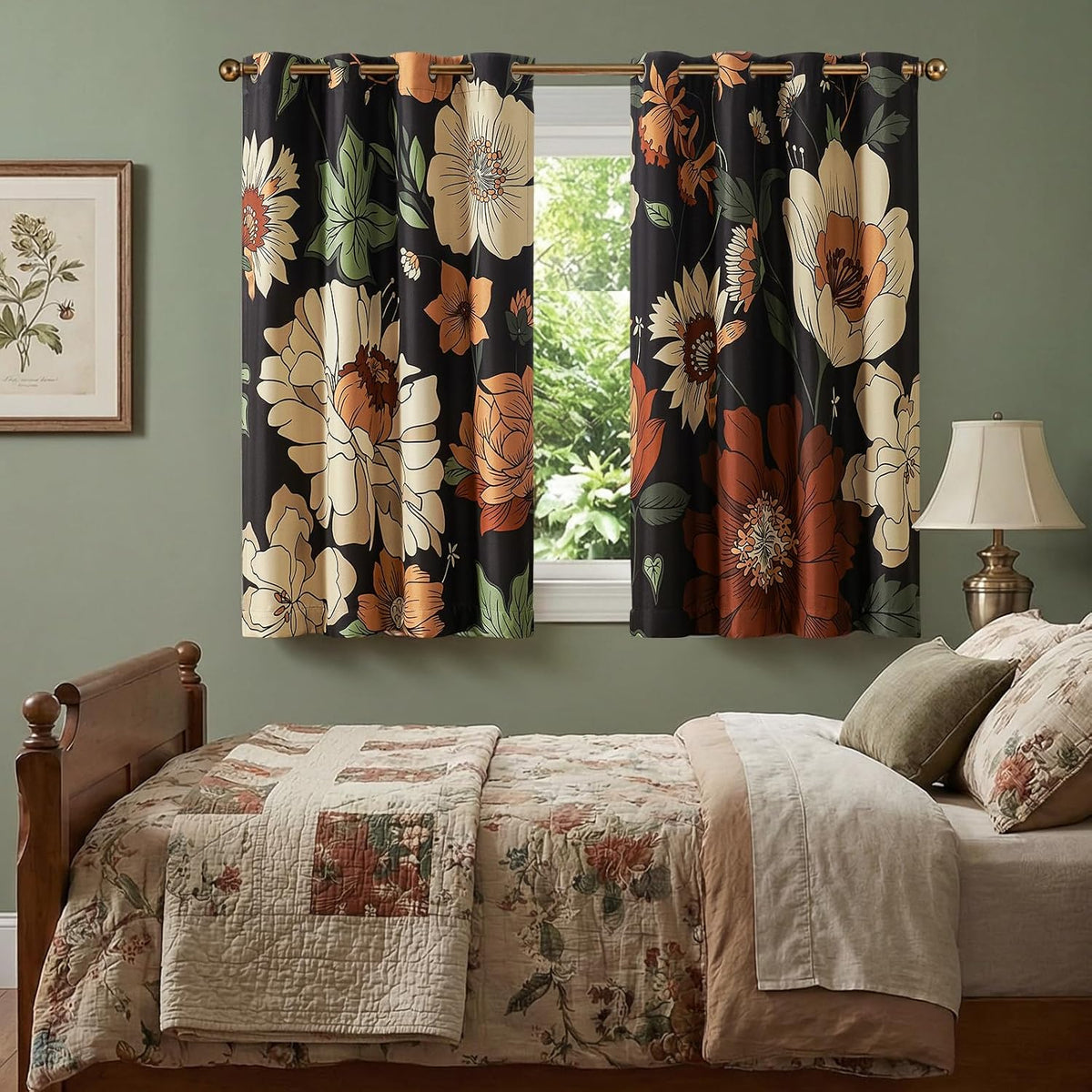 jinchan black boho floral blackout curtains 63 inch shown in use