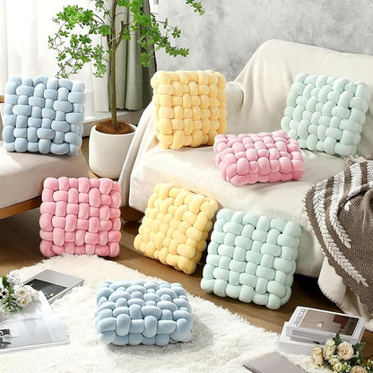 Wenqik 2 Pcs Knot Pillows Square Knotted Plush Throws Soft Accent Pillows - Image 5