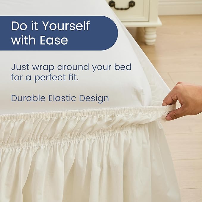 BISELINA Wrap Around Bed Skirts 17" Drop, Cotton Adjustable Elastic Dust - Image 4
