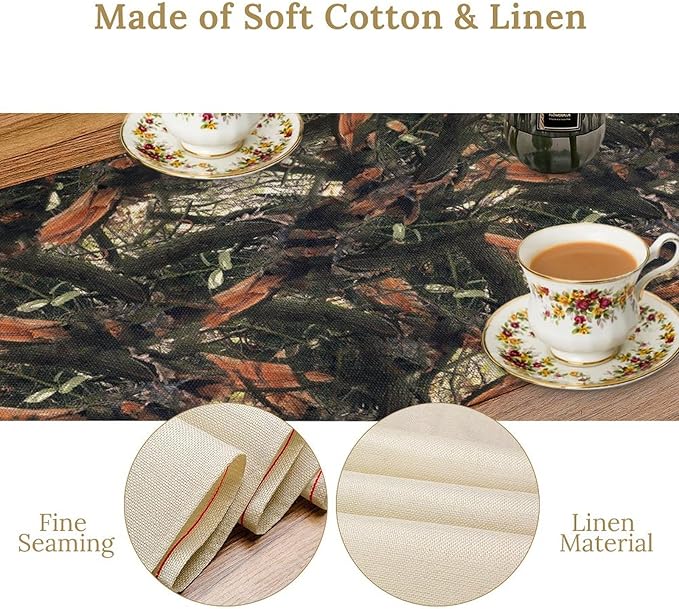 Camouflage Forest Trees Table Runner, Rustic Camouflage Hunting Camp Mossy and - Image 4