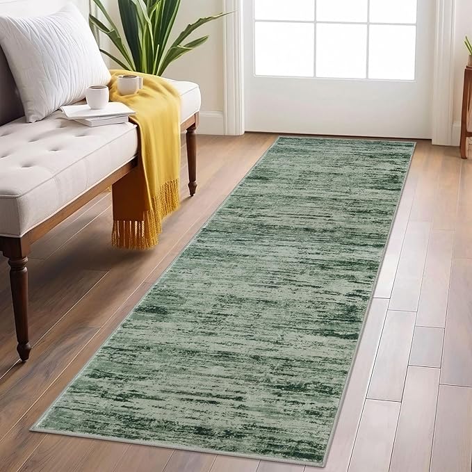 Modern Abstract Runner Rug 2x6, Forest Green Washable Kitchen Runner Non-Slip by lansny