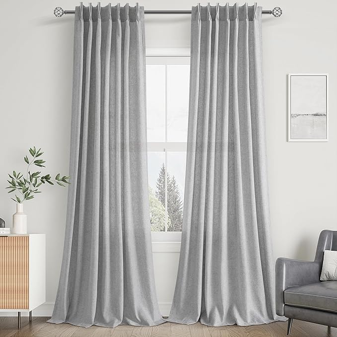 Grey Pinch Pleated Linen Curtains 100 Inches Long - Image 9