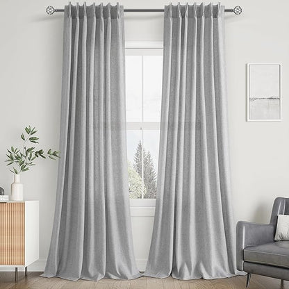 Grey Pinch Pleated Linen Curtains 100 Inches Long - Image 9