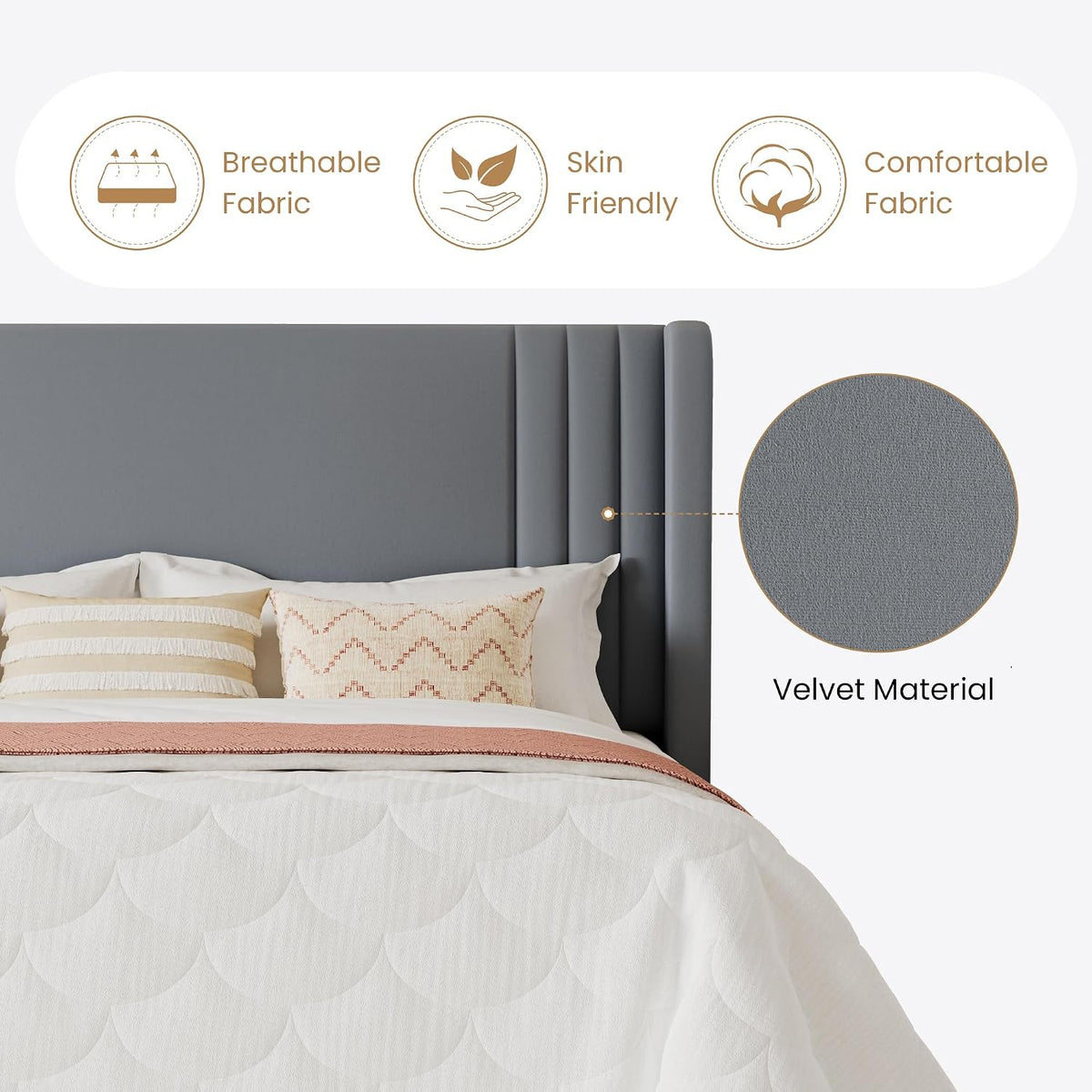 sha cerlin king velvet upholstered bed frame, wingback, package contents