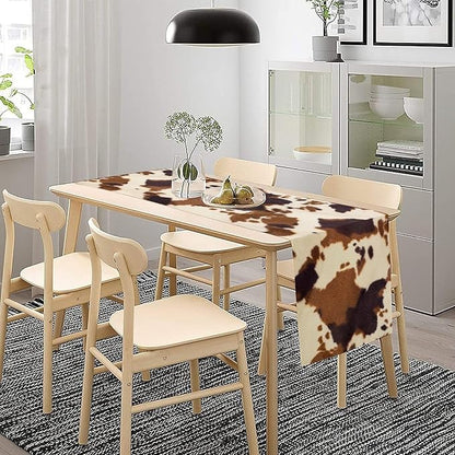 Cow Print Table Runner Animal Fur Skin Brown Cowhide Rustic Hunter Theme - Image 7
