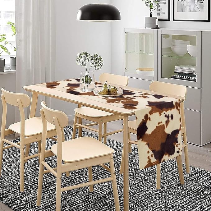 Cow Print Table Runner Animal Fur Skin Brown Cowhide Rustic Hunter Theme - Image 7