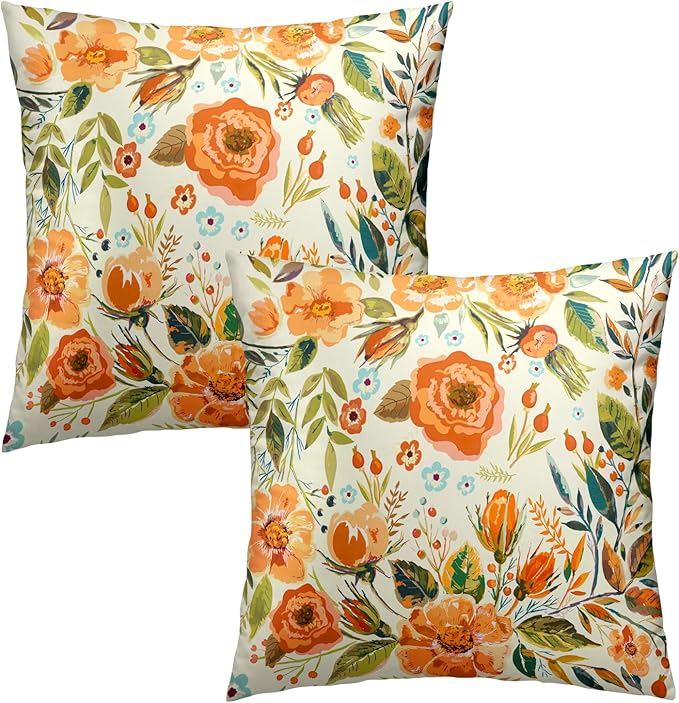 Summer Fall Flower Throw Pillow Covers 22x22 Inch Watercolor Peony Pillowcase - Image 2