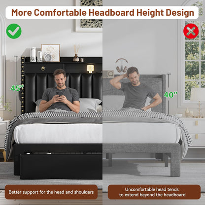 cypbed queen bed frame with 2-tier storage headboard on a desk or shelf