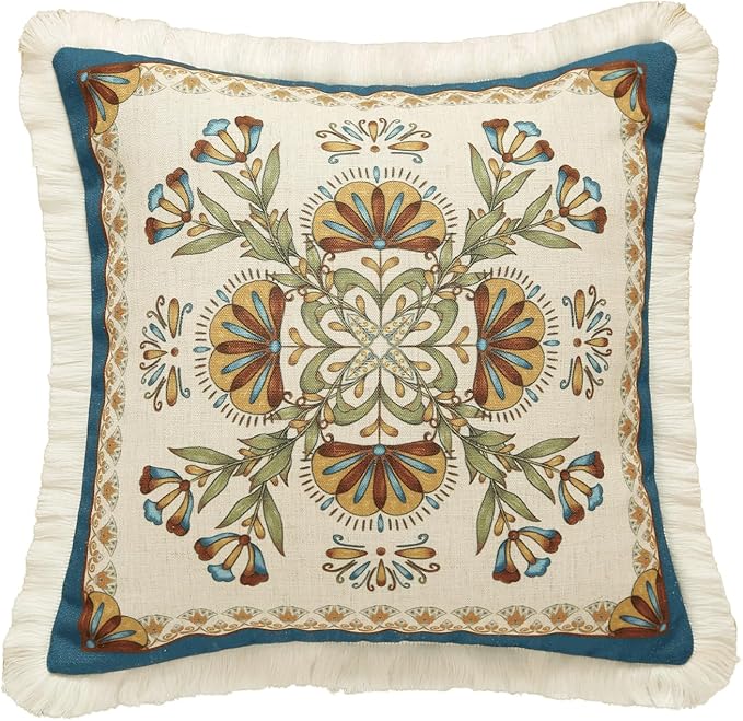 patdrea Designer Square Throw Pillow Covers, French Vintage Blue Farmhouse by Welcometopatdrea