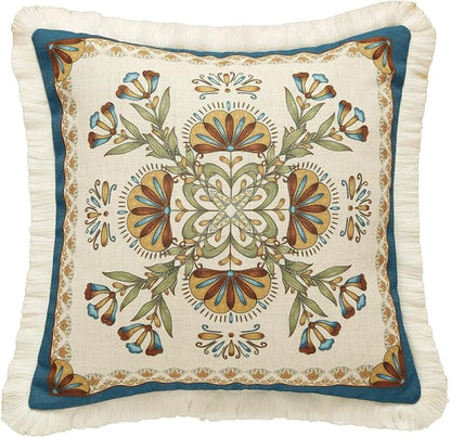 patdrea Designer Square Throw Pillow Covers, French Vintage Blue Farmhouse by Welcometopatdrea