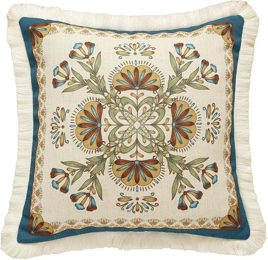 patdrea Designer Square Throw Pillow Covers, French Vintage Blue Farmhouse by Welcometopatdrea