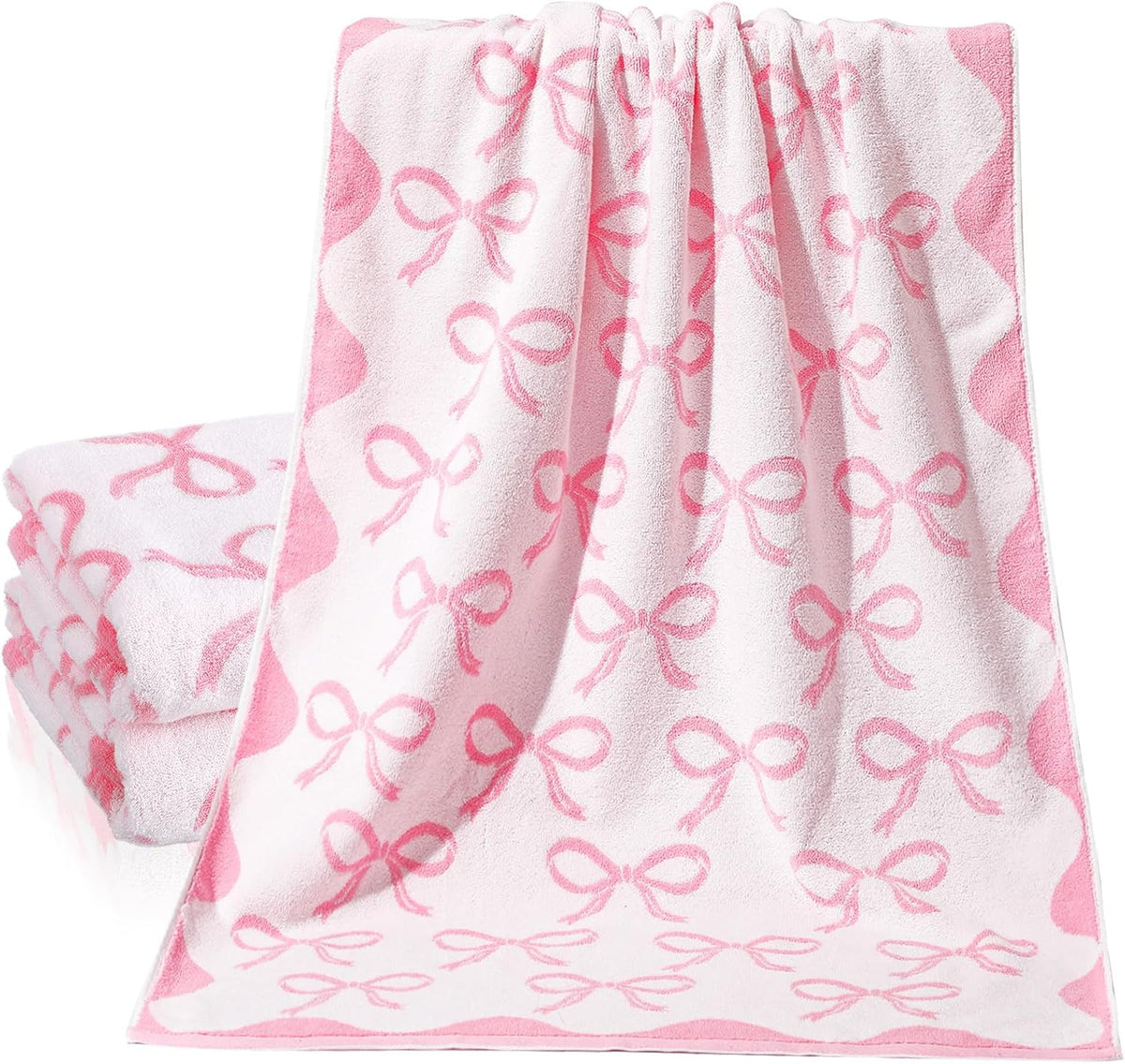 pink bow towel, 28 x 55 in 100% shown in use