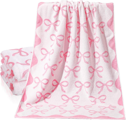 pink bow towel, 28 x 55 in 100% shown in use