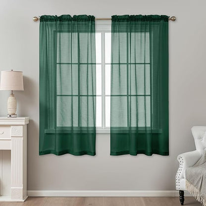 Green Sheer Curtains 63 Inch Length, Privacy Semi Sheer Curtains - Image 2