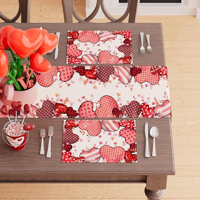 XCHI Love Hearts Valentine's Day Placemats Set of 4 Table Mats - Image 3