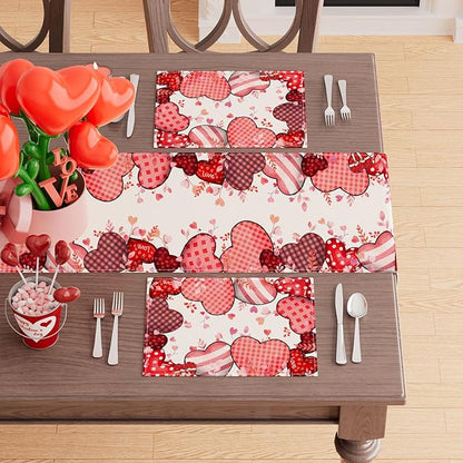 XCHI Love Hearts Valentine's Day Placemats Set of 4 Table Mats - Image 3