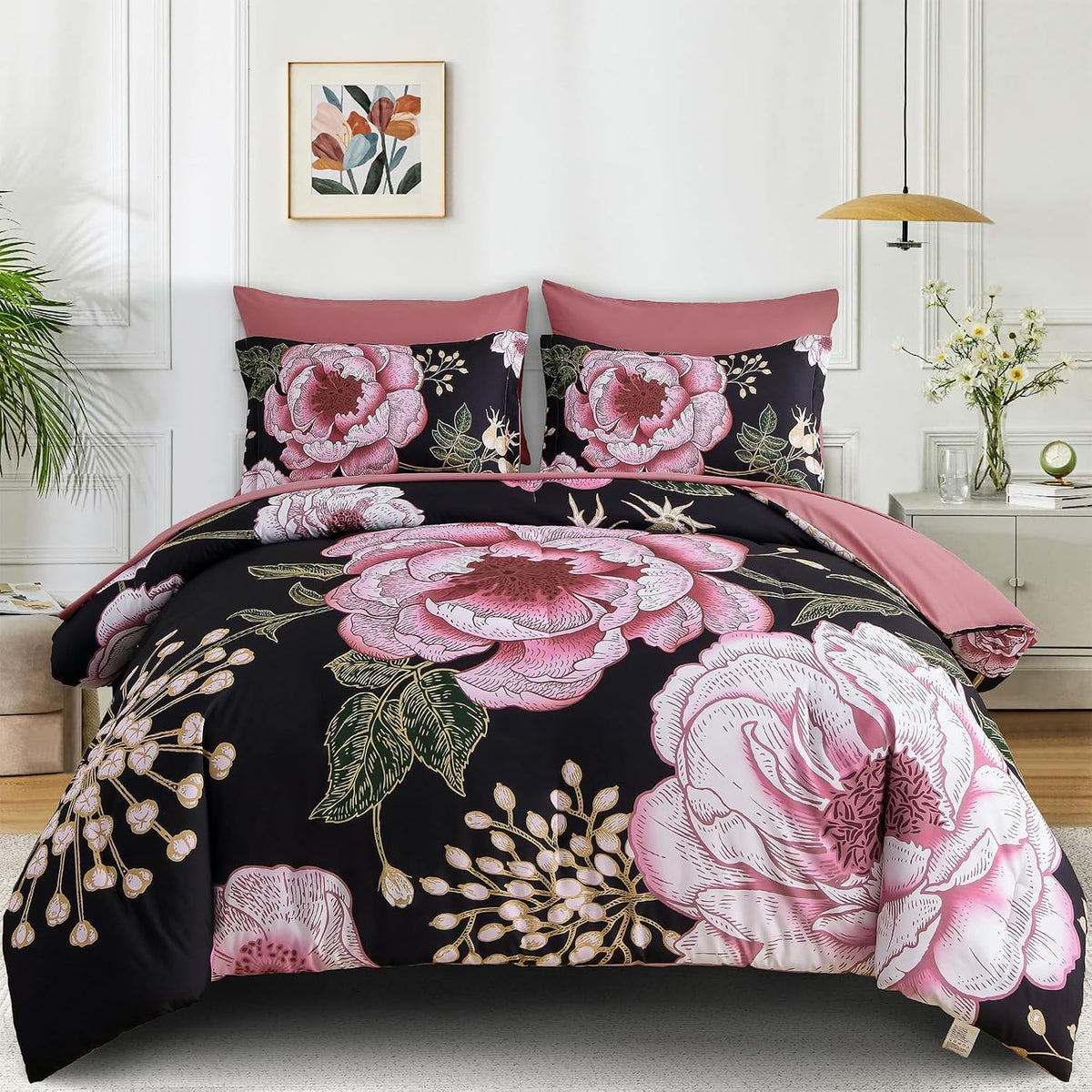 luxudecor floral comforter set queen,7-piece bed in a, main product view