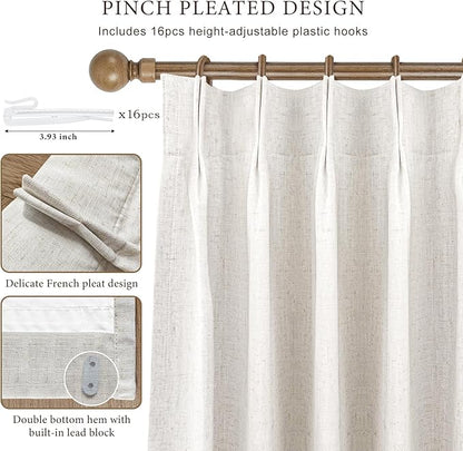 IVAPUPU Natural Pinch Pleated Ful Blackout Curtains Linen Blend Room Darkening - Image 4