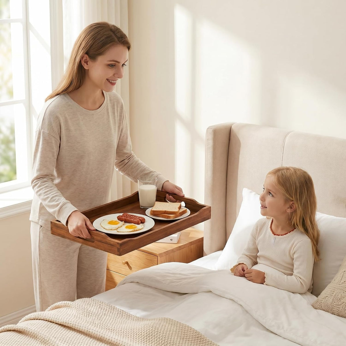 acacia wood serving tray set of 2 with, main product view