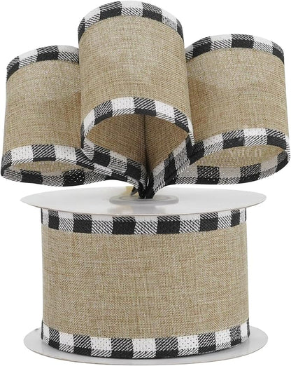 MEEDEE Burlap Christmas Ribbon Wired 2.5 Inch Plaid - Image 5