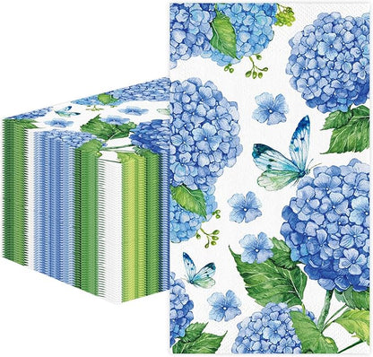 100 PCS Hydrangea Paper Napkins, Disposable Bathroom Hand Towels Blue and White by Unknown